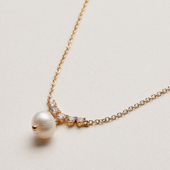Celeste Pearl Drop Necklace – Gold Dipped CZ Accent