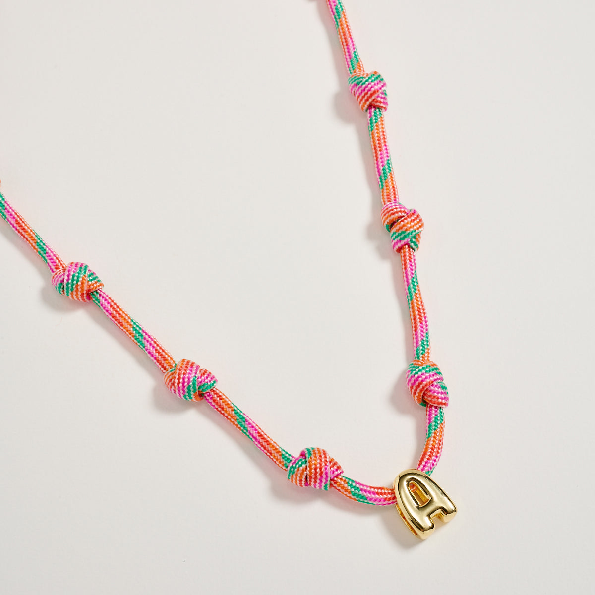 Colorful Knotted Cord Initial Necklace – Gold Letter Charm Adjustable Friendship Necklace
