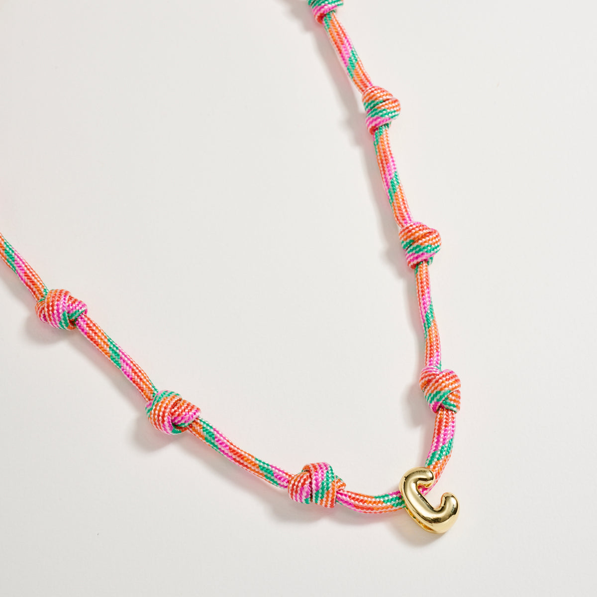 Colorful Knotted Cord Initial Necklace – Gold Letter Charm Adjustable Friendship Necklace