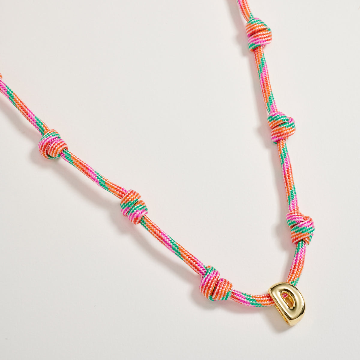 Colorful Knotted Cord Initial Necklace – Gold Letter Charm Adjustable Friendship Necklace