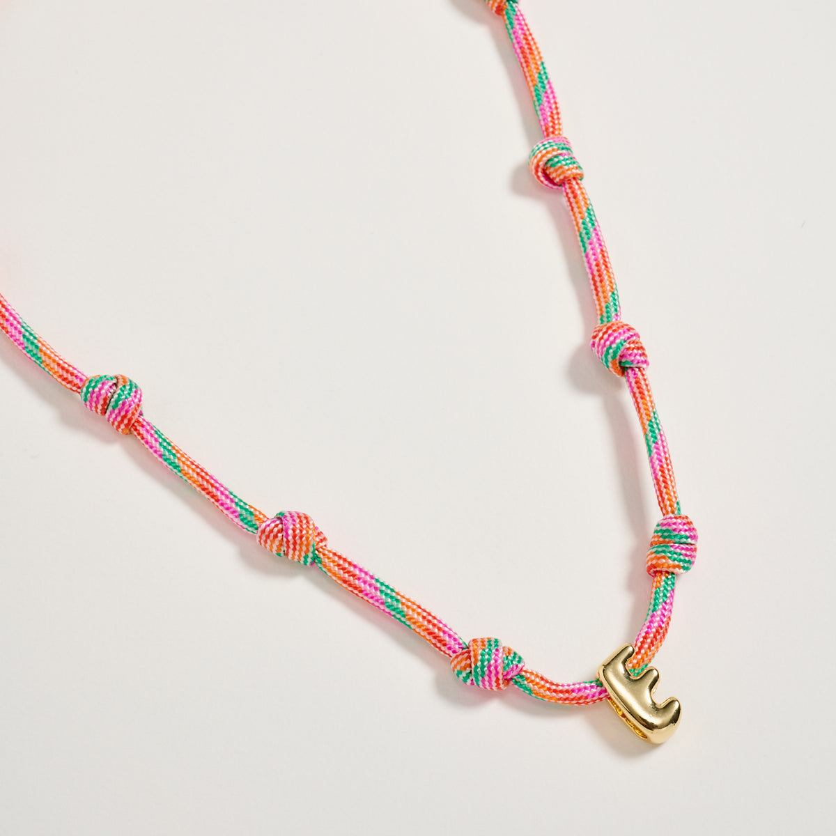 Colorful Knotted Cord Initial Necklace – Gold Letter Charm Adjustable Friendship Necklace