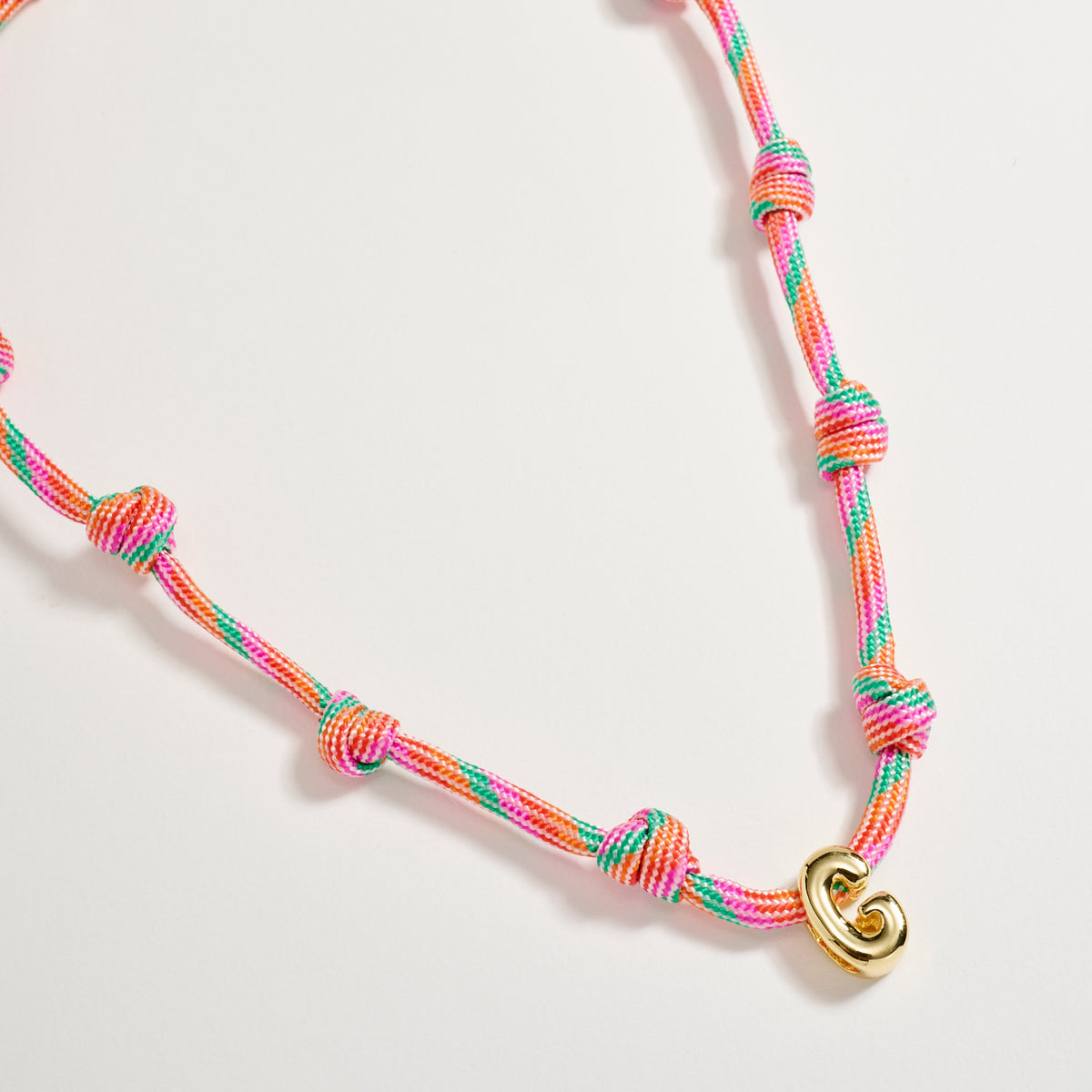Colorful Knotted Cord Initial Necklace – Gold Letter Charm Adjustable Friendship Necklace