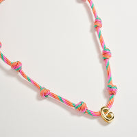 Colorful Knotted Cord Initial Necklace – Gold Letter Charm Adjustable Friendship Necklace