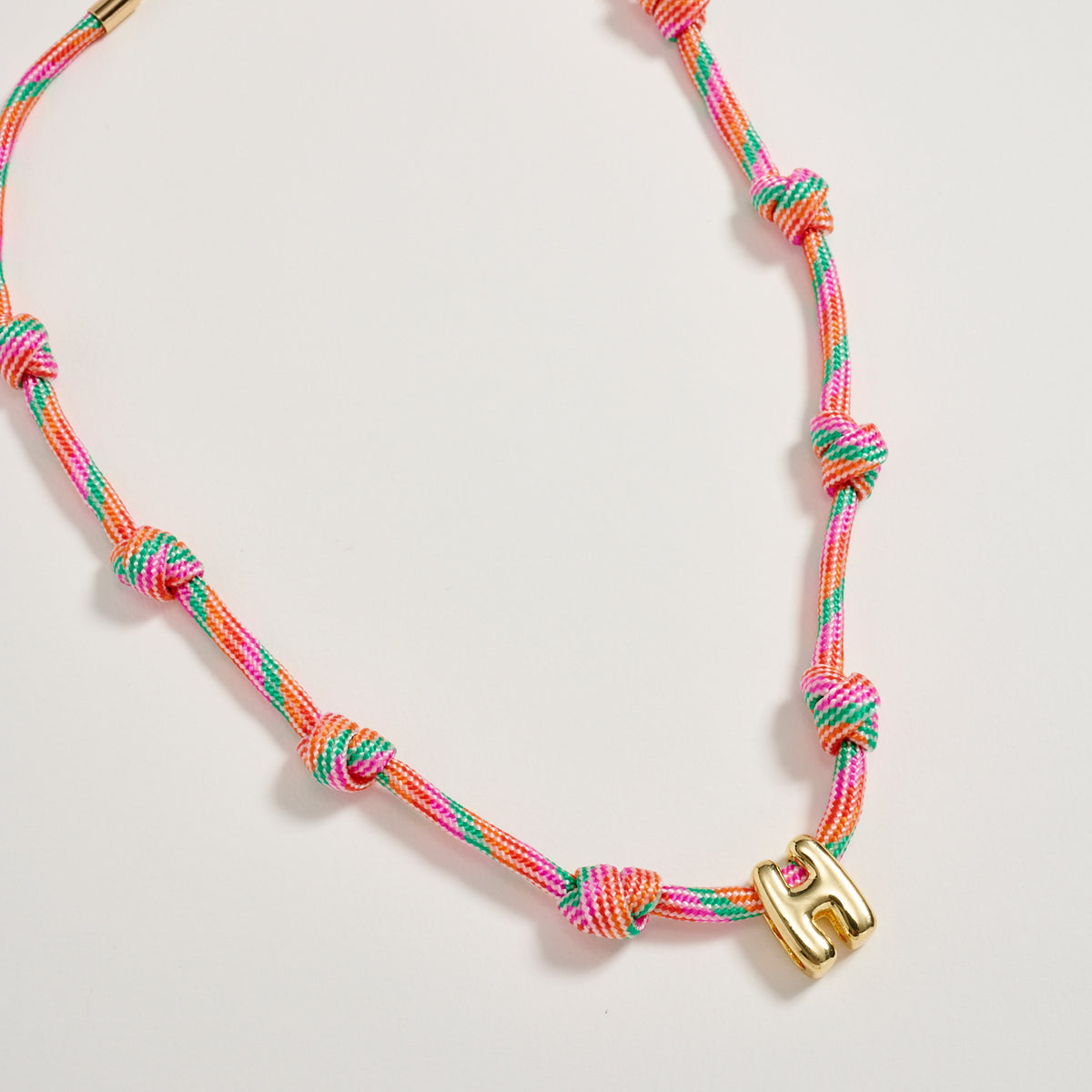 Colorful Knotted Cord Initial Necklace – Gold Letter Charm Adjustable Friendship Necklace