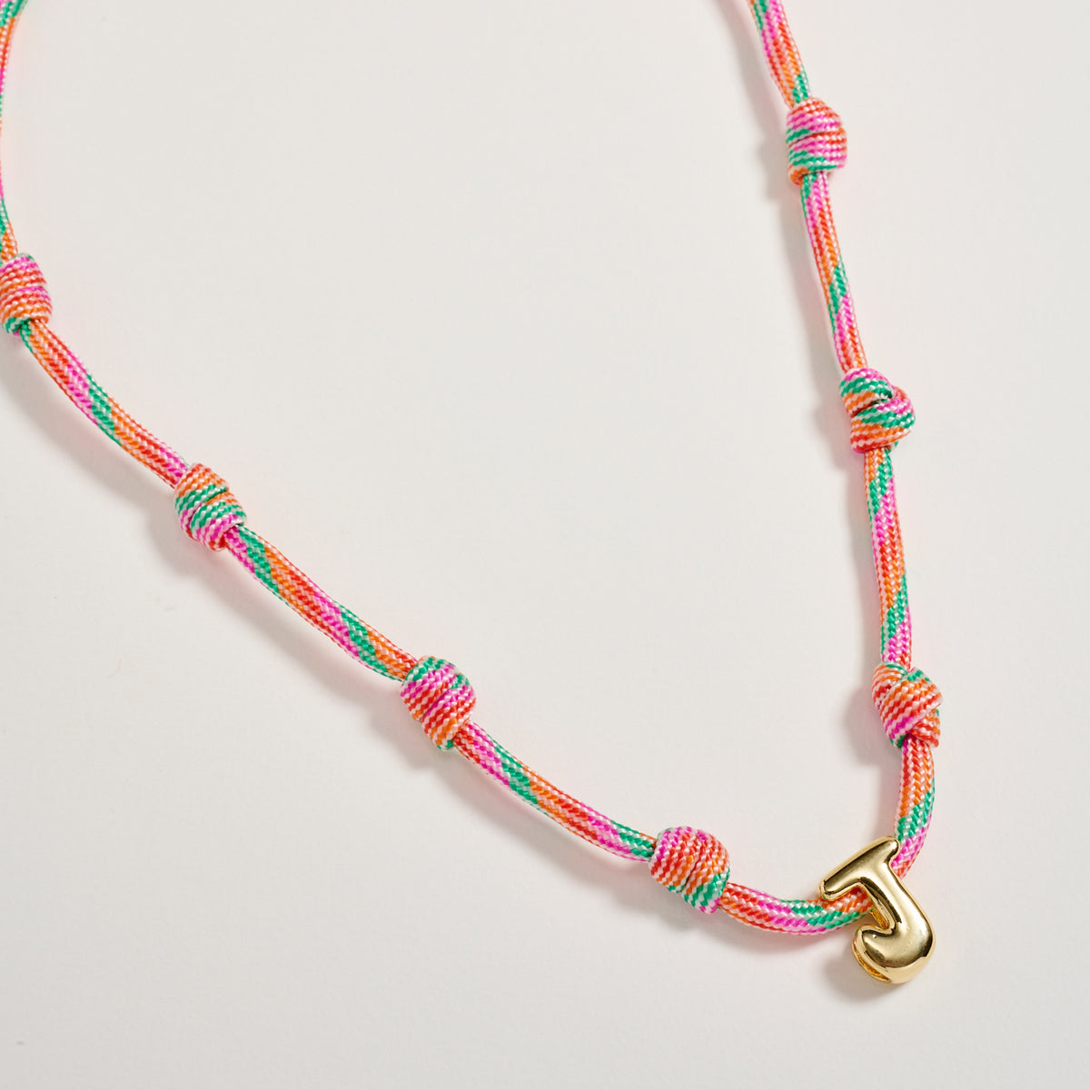Colorful Knotted Cord Initial Necklace – Gold Letter Charm Adjustable Friendship Necklace