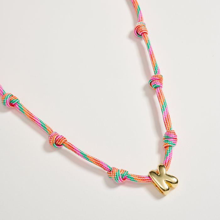 Colorful Knotted Cord Initial Necklace – Gold Letter Charm Adjustable Friendship Necklace