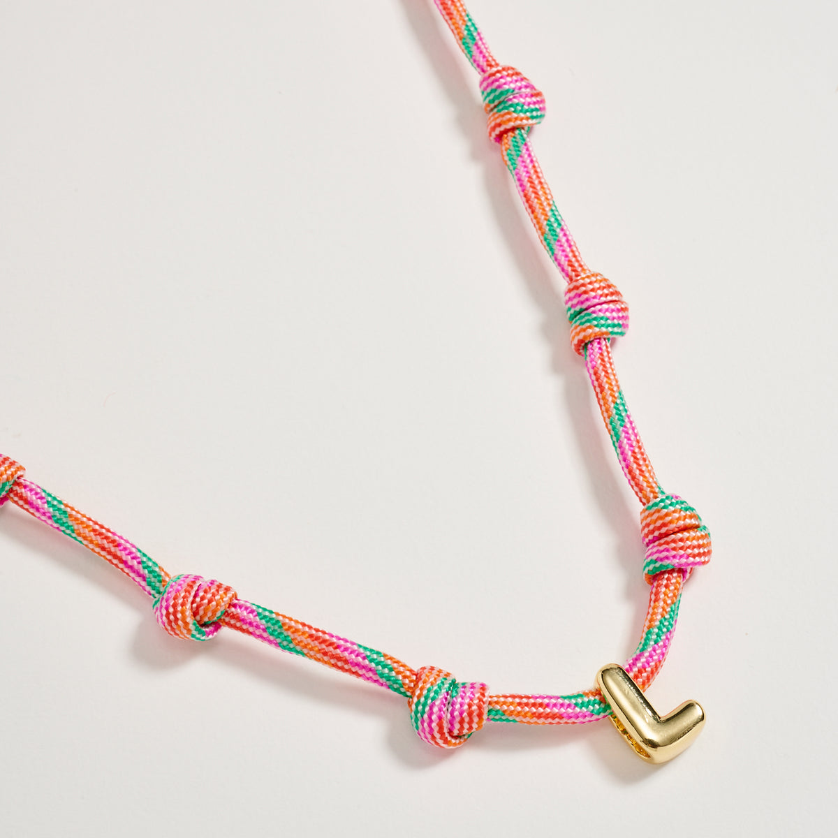 Colorful Knotted Cord Initial Necklace – Gold Letter Charm Adjustable Friendship Necklace