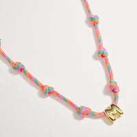 Colorful Knotted Cord Initial Necklace – Gold Letter Charm Adjustable Friendship Necklace