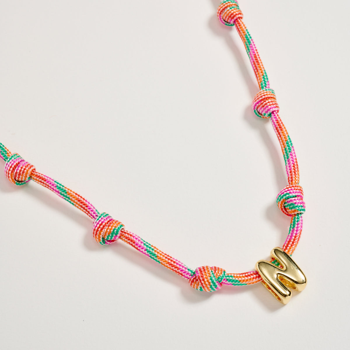 Colorful Knotted Cord Initial Necklace – Gold Letter Charm Adjustable Friendship Necklace