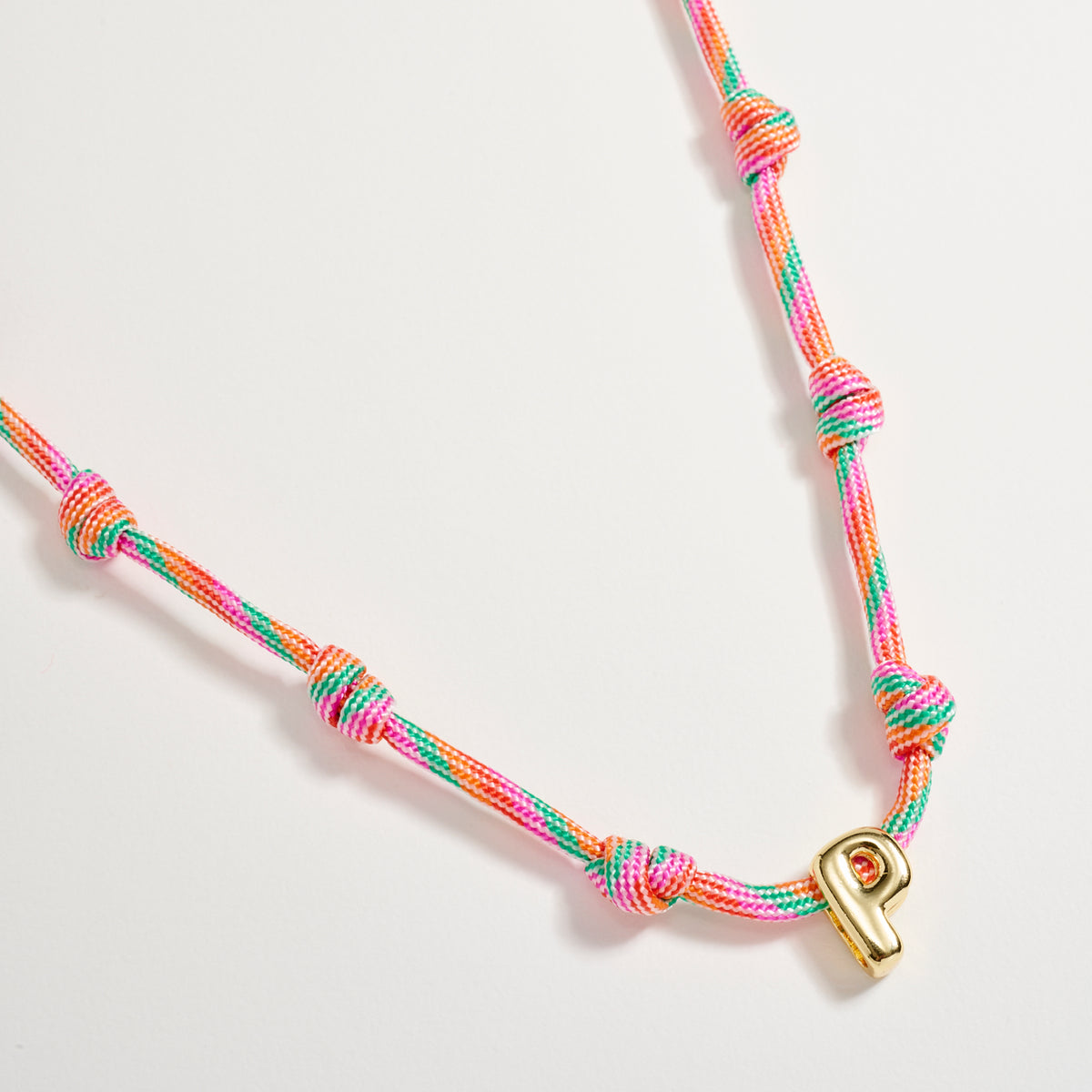 Colorful Knotted Cord Initial Necklace – Gold Letter Charm Adjustable Friendship Necklace