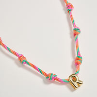 Colorful Knotted Cord Initial Necklace – Gold Letter Charm Adjustable Friendship Necklace