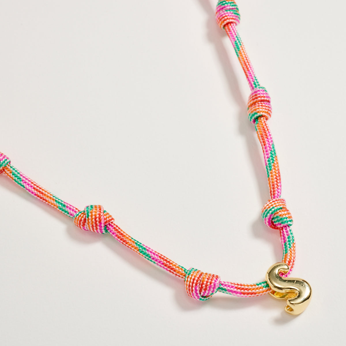 Colorful Knotted Cord Initial Necklace – Gold Letter Charm Adjustable Friendship Necklace