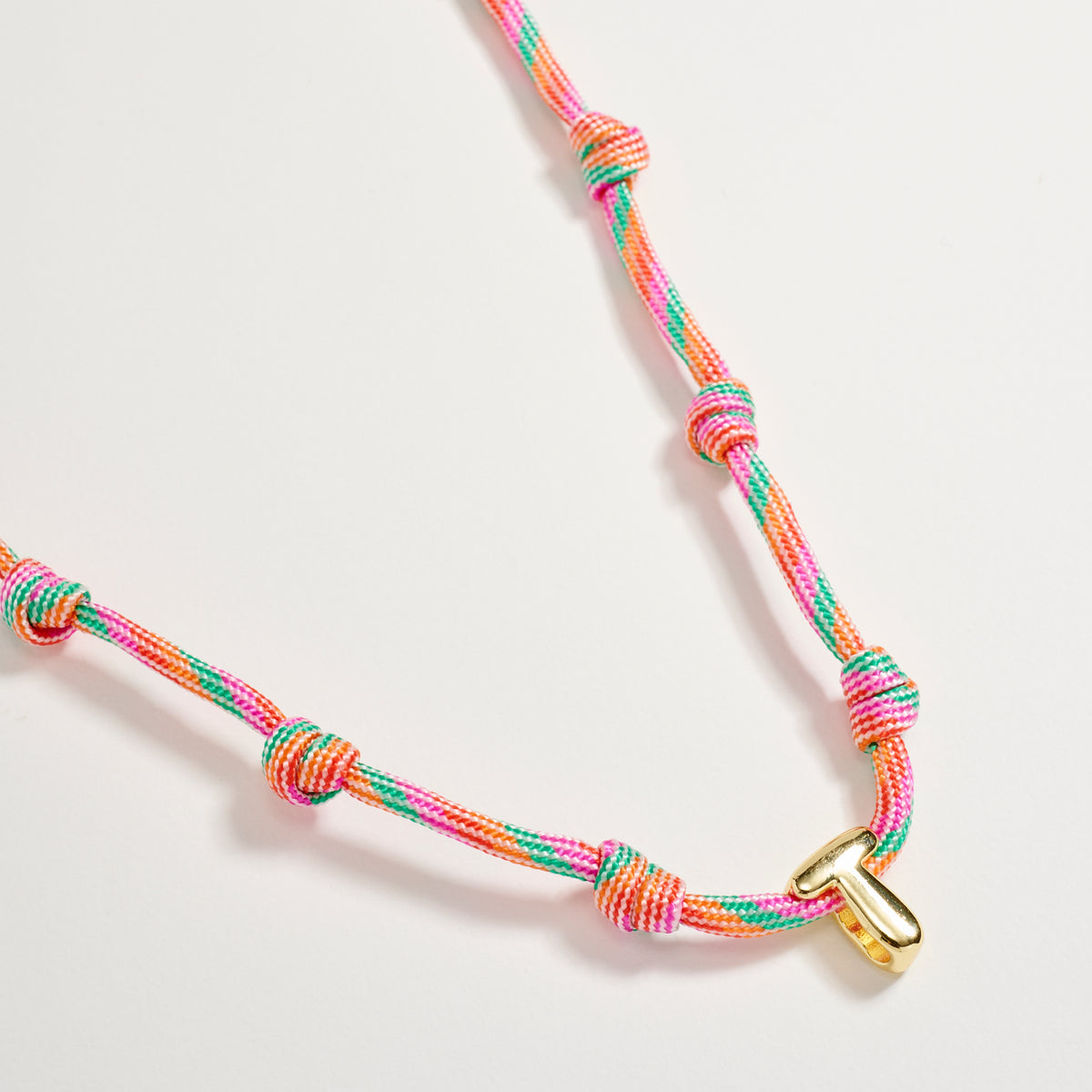 Colorful Knotted Cord Initial Necklace – Gold Letter Charm Adjustable Friendship Necklace