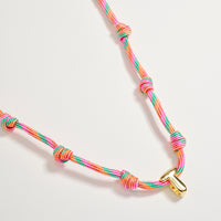 Colorful Knotted Cord Initial Necklace – Gold Letter Charm Adjustable Friendship Necklace