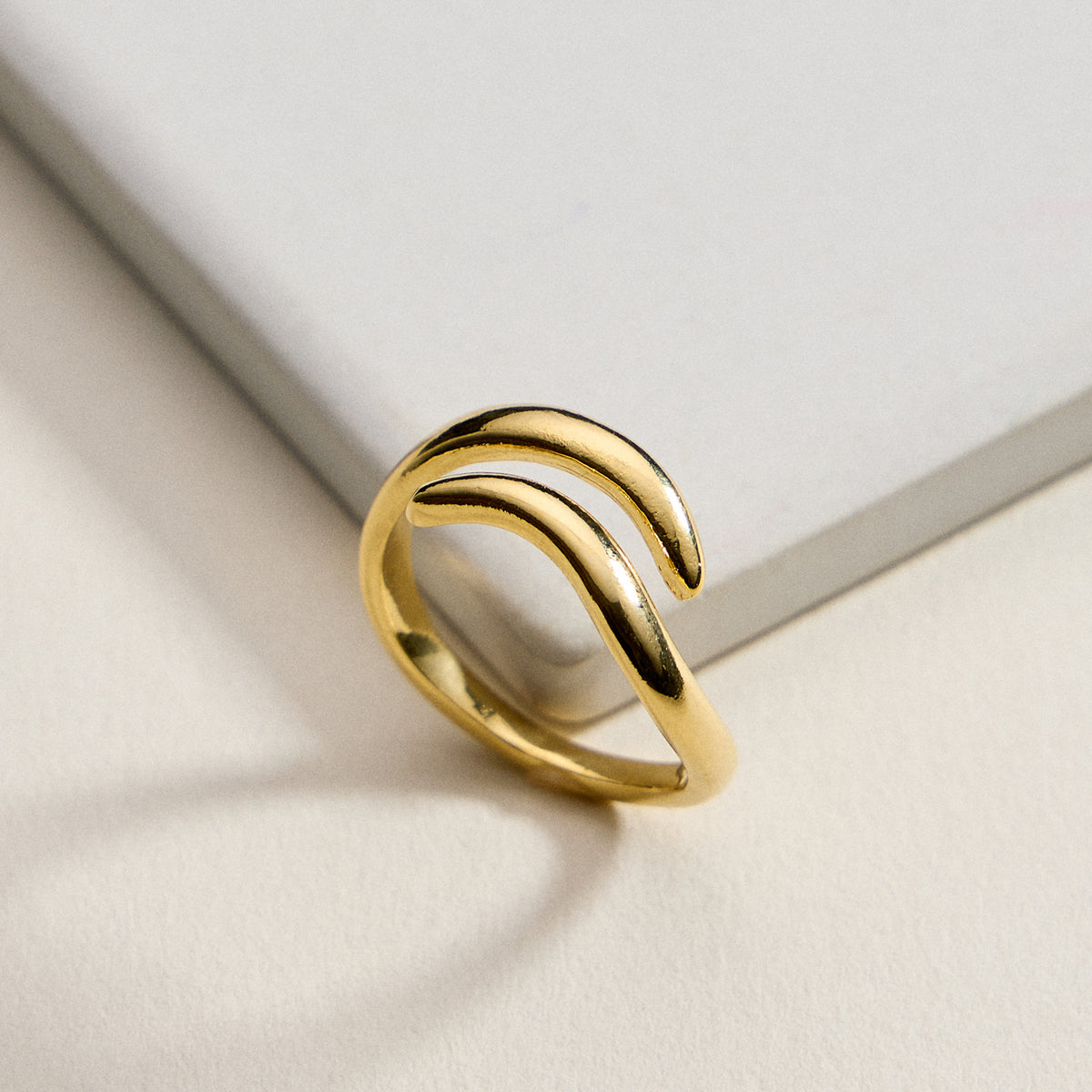 Minimalist Open Wave Ring – Gold Filled Adjustable Ring