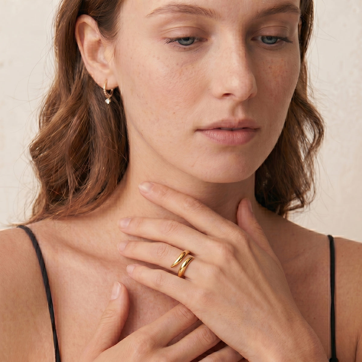 18K Gold Filled Adjustable Ring Minimalist Open Wave Ring