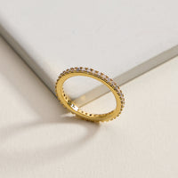 14K Gold Plated CZ Eternity Band Ring – Dainty Stackable Diamond Look Ring – Made in Korea