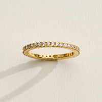 14K Gold Plated CZ Eternity Band Ring – Dainty Stackable Diamond Look Ring – Made in Korea