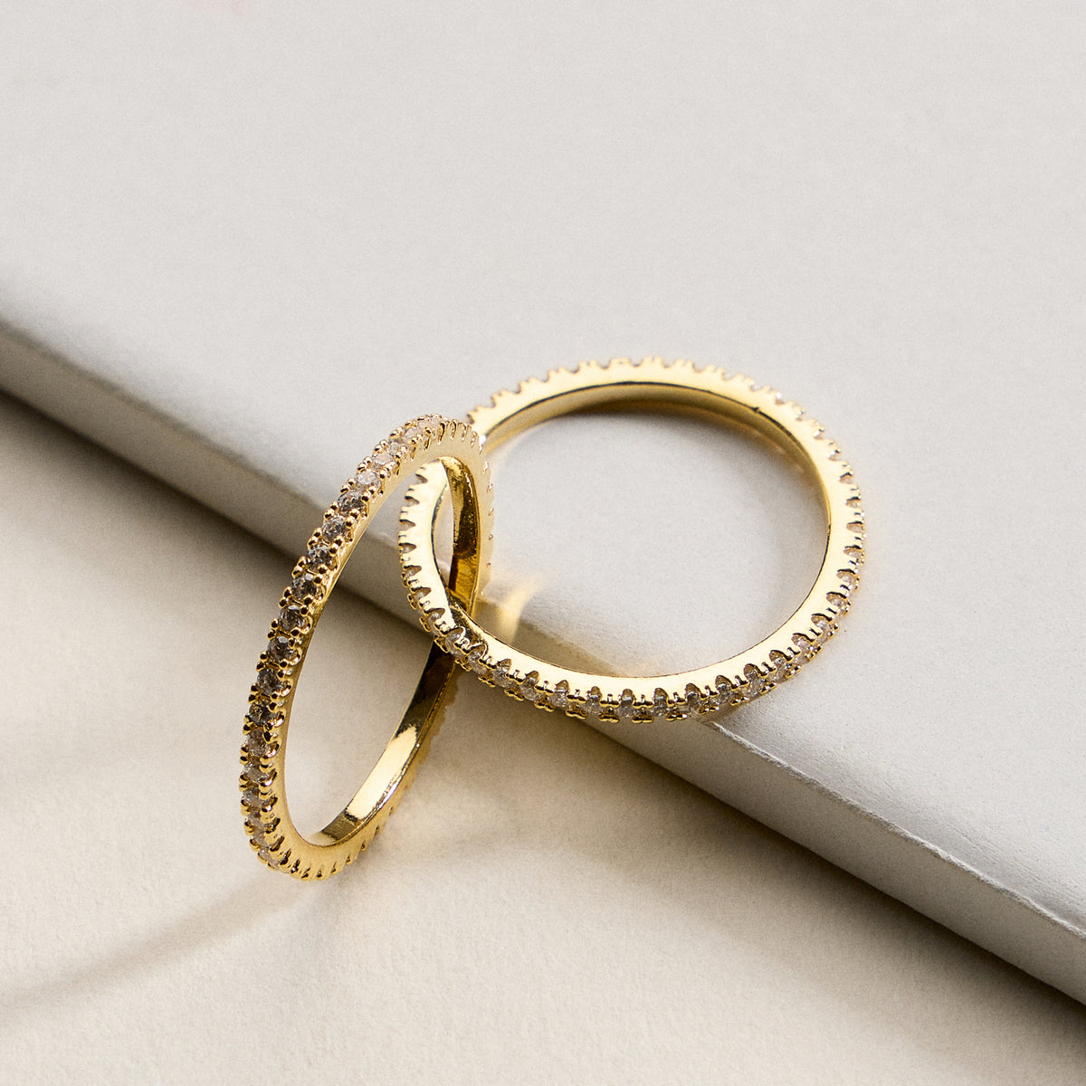 Gold Filled CZ Eternity Band Ring – Dainty Stackable Diamond Double Pave Band Ring – Made in Korea