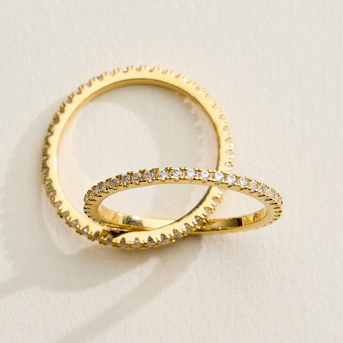 Gold Filled CZ Eternity Band Ring – Dainty Stackable Diamond Double Pave Band Ring – Made in Korea