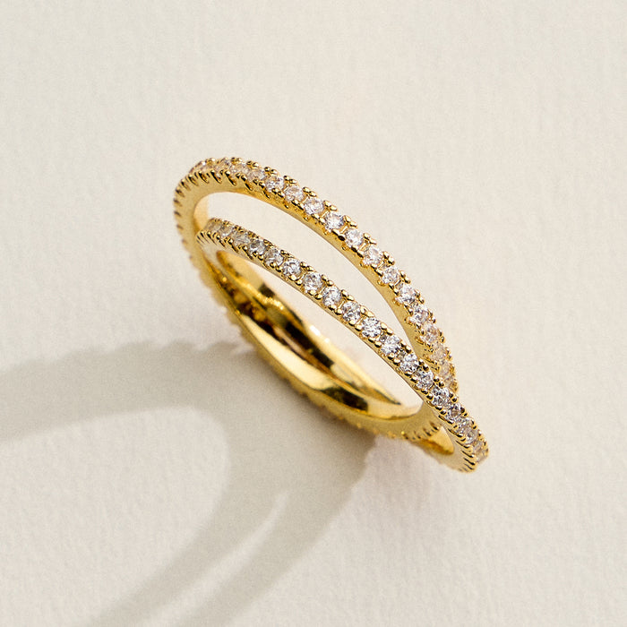 Gold Filled CZ Eternity Band Ring – Dainty Stackable Diamond Double Pave Band Ring – Made in Korea