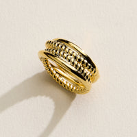Gold Filled Multi-Layer Statement Ring – Textured & Polished Stack Design – Made in Korea