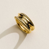 Gold Filled Multi-Layer Statement Ring – Textured & Polished Stack Design – Made in Korea