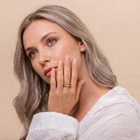 18K Gold Filled Multi-Layer Statement Ring – Textured & Polished Stack Design – Made in Korea