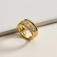 Gold Filled CZ Chain Link Stack Ring – Multi-Layer Statement Band – Made in Korea