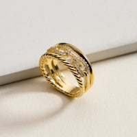 Gold Filled CZ Chain Link Stack Ring – Multi-Layer Statement Band – Made in Korea