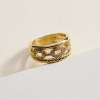 Gold Filled CZ Chain Link Stack Ring – Multi-Layer Statement Band – Made in Korea