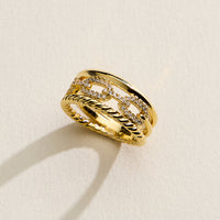 Gold Filled CZ Chain Link Stack Ring – Multi-Layer Statement Band – Made in Korea