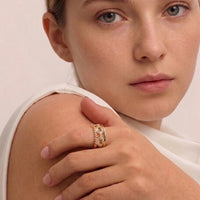 18K Gold Filled CZ Chain Link Stack Ring – Multi-Layer Statement Band – Made in Korea