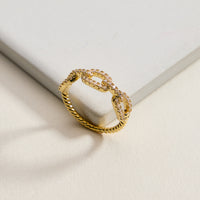 Gold Filled CZ Oval Link Ring – Twisted Rope Band Statement Ring – Made in Korea