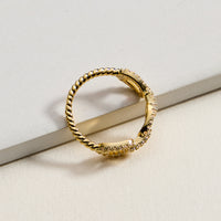 Gold Filled CZ Oval Link Ring – Twisted Rope Band Statement Ring – Made in Korea