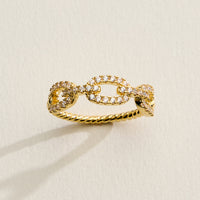 Gold Filled CZ Oval Link Ring – Twisted Rope Band Statement Ring – Made in Korea