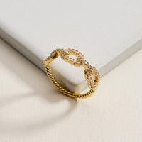Gold Filled CZ Oval Link Ring – Twisted Rope Band Statement Ring – Made in Korea