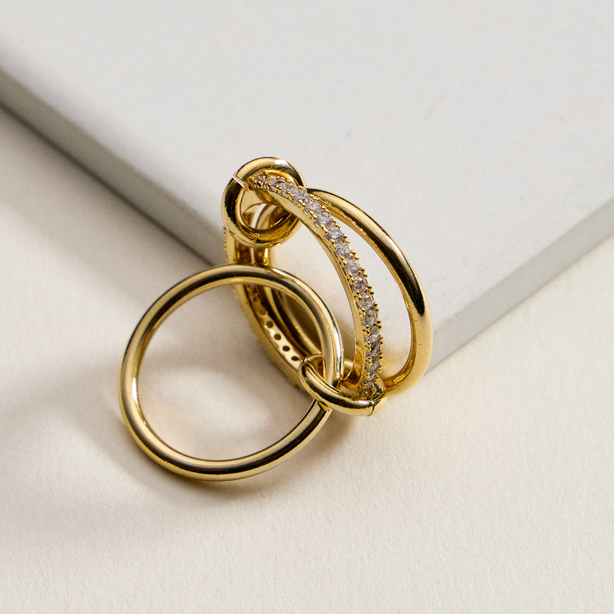 Gold Filled CZ Interlocking Ring – Modern Double Loop Statement Ring – Made in Korea