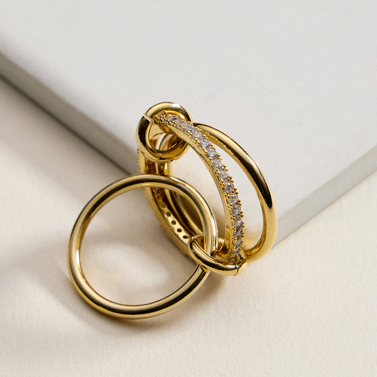 Gold Filled CZ Interlocking Ring – Modern Double Loop Statement Ring – Made in Korea