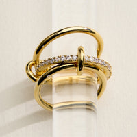 Gold Filled CZ Interlocking Ring – Modern Double Loop Statement Ring – Made in Korea
