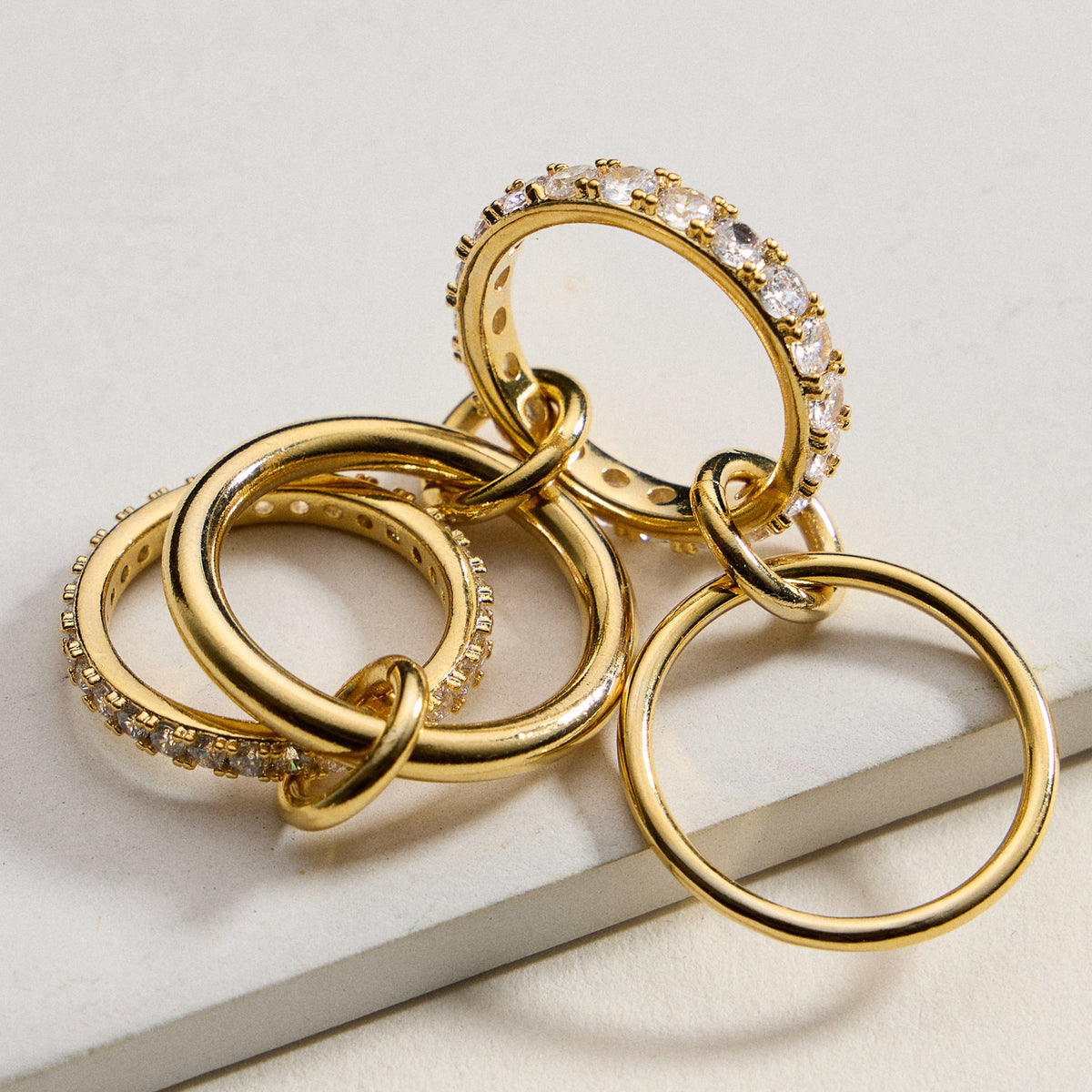 Gold Filled CZ Interlocking Ring Set – Multi Ring Stack Statement Band – Made in Korea