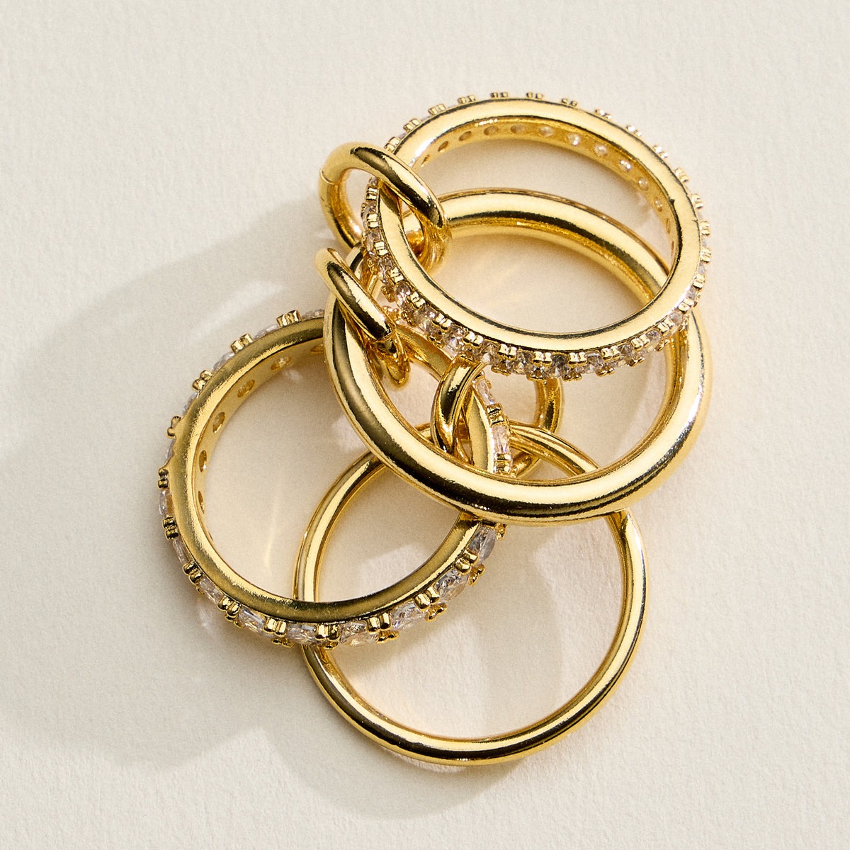 Gold Filled CZ Interlocking Ring Set – Multi Ring Stack Statement Band – Made in Korea