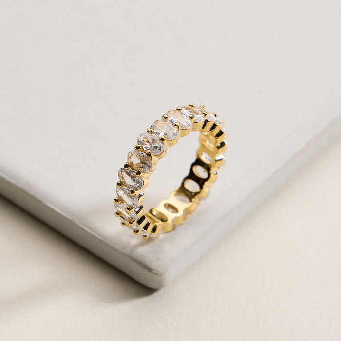 Gold Filled Oval CZ Eternity Band – Full Eternity Statement Ring – Made in Korea