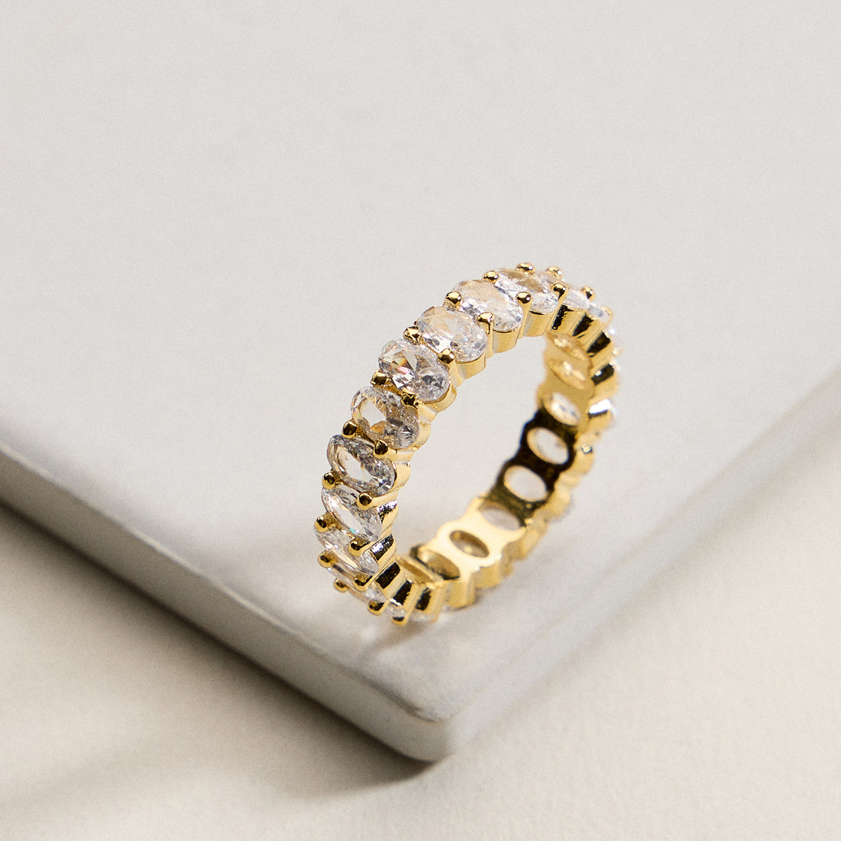 Gold Filled Oval CZ Eternity Band – Full Eternity Statement Ring – Made in Korea