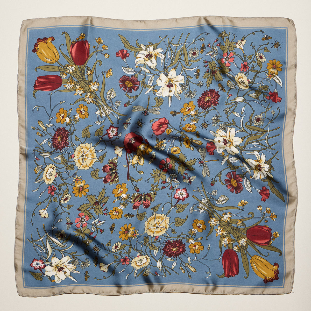 Vintage Botanical Floral Square Scarf – Elegant Garden Print Satin Neck & Hair Scarf