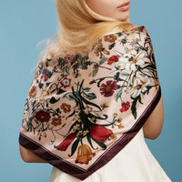 Vintage Botanical Floral Square Scarf – Elegant Garden Print Satin Neck & Hair Scarf