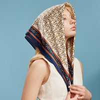 Classic Chain Print Square Scarf – Green & Navy Border Silk-Feel Fashion Scarf