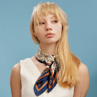 Classic Chain Print Square Scarf – Green & Navy Border Silk-Feel Fashion Scarf