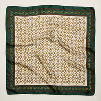 Classic Chain Print Square Scarf – Green & Navy Border Silk-Feel Fashion Scarf