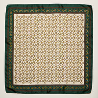 Classic Chain Print Square Scarf – Green & Navy Border Silk-Feel Fashion Scarf